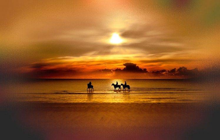 lake, Sunset, Horse HD Wallpaper Desktop Background