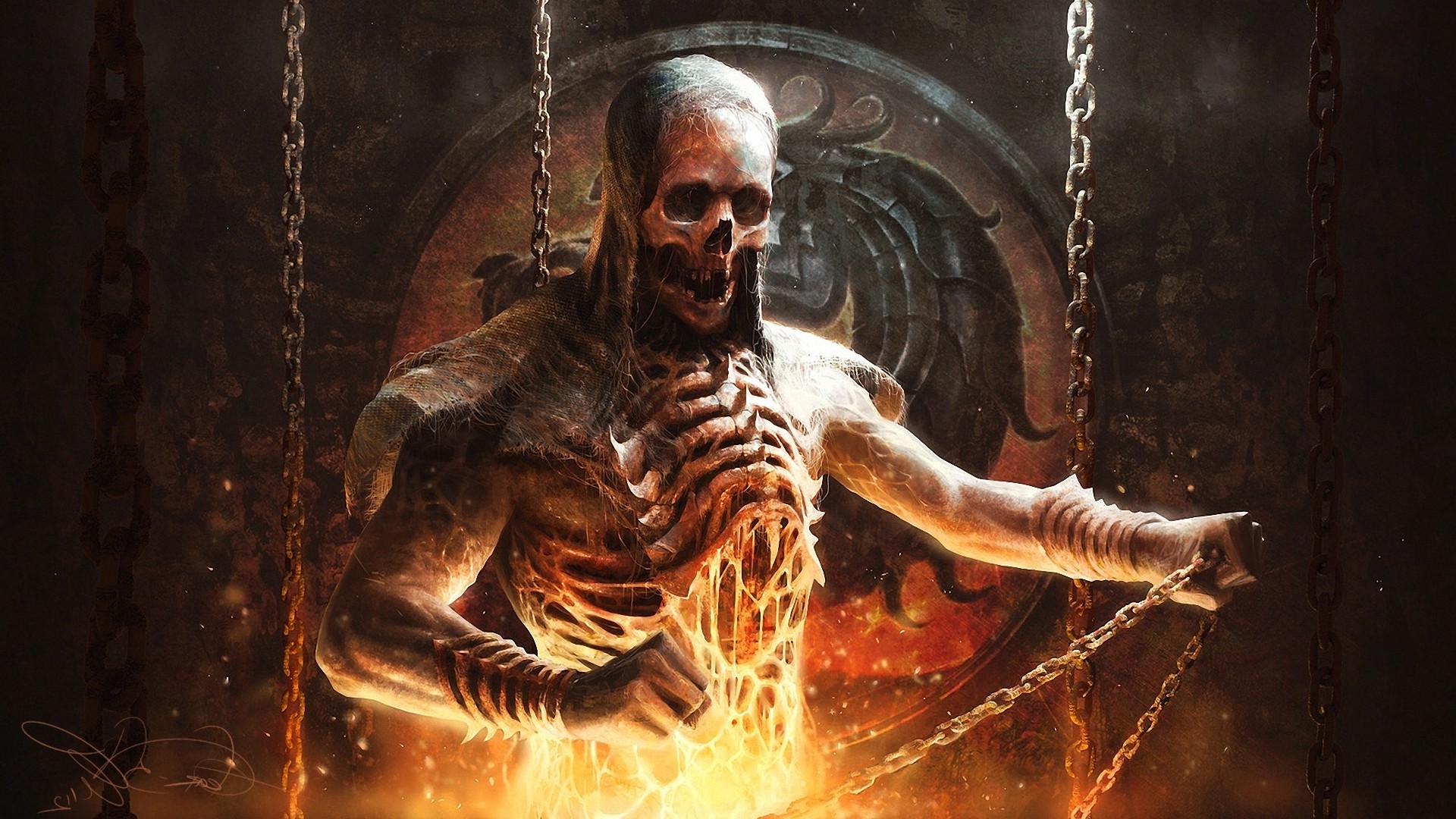 video Games, Skeleton, Chains, Mortal Kombat, Fantasy Art, Scorpion (character) Wallpaper