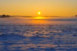 landscape, Snow, Sun, Mist