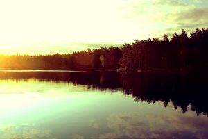 lake, Trees, Nature, Sunrise, Reflection