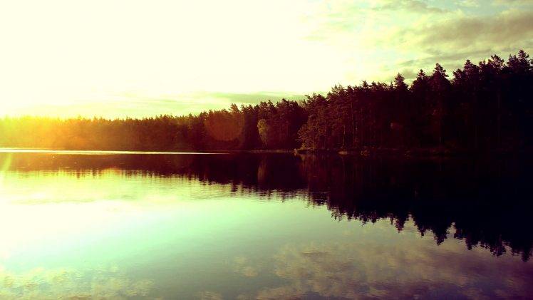 lake, Trees, Nature, Sunrise, Reflection HD Wallpaper Desktop Background
