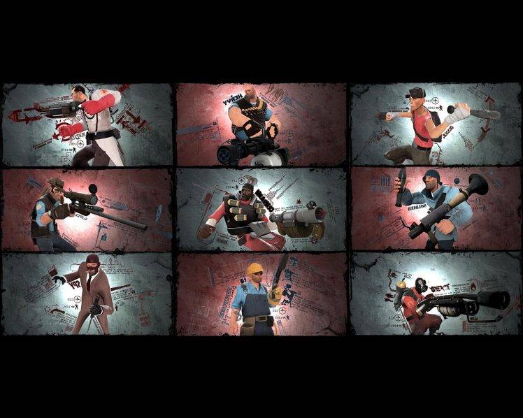 video Games, Team Fortress 2, Medicine, Sniper (TF2), Heavy (charater), Pyro (character), Spy (character), Soldier (TF2) HD Wallpaper Desktop Background