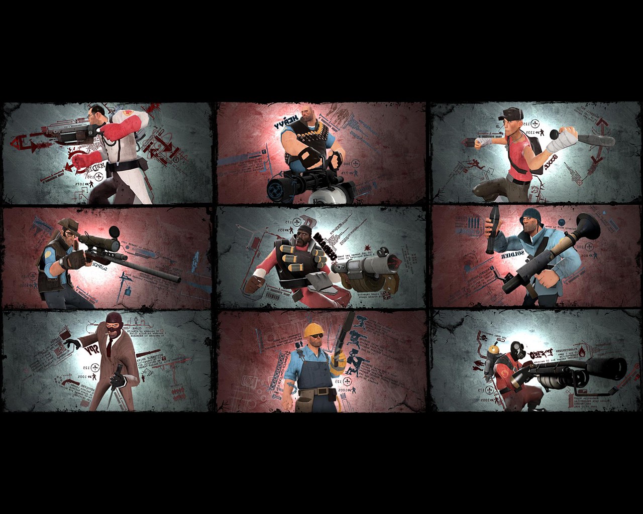 video Games, Team Fortress 2, Medicine, Sniper (TF2), Heavy (charater), Pyro (character), Spy (character), Soldier (TF2) Wallpaper
