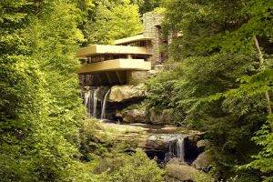 river, Architecture, Frank Lloyd Wright, Waterfall