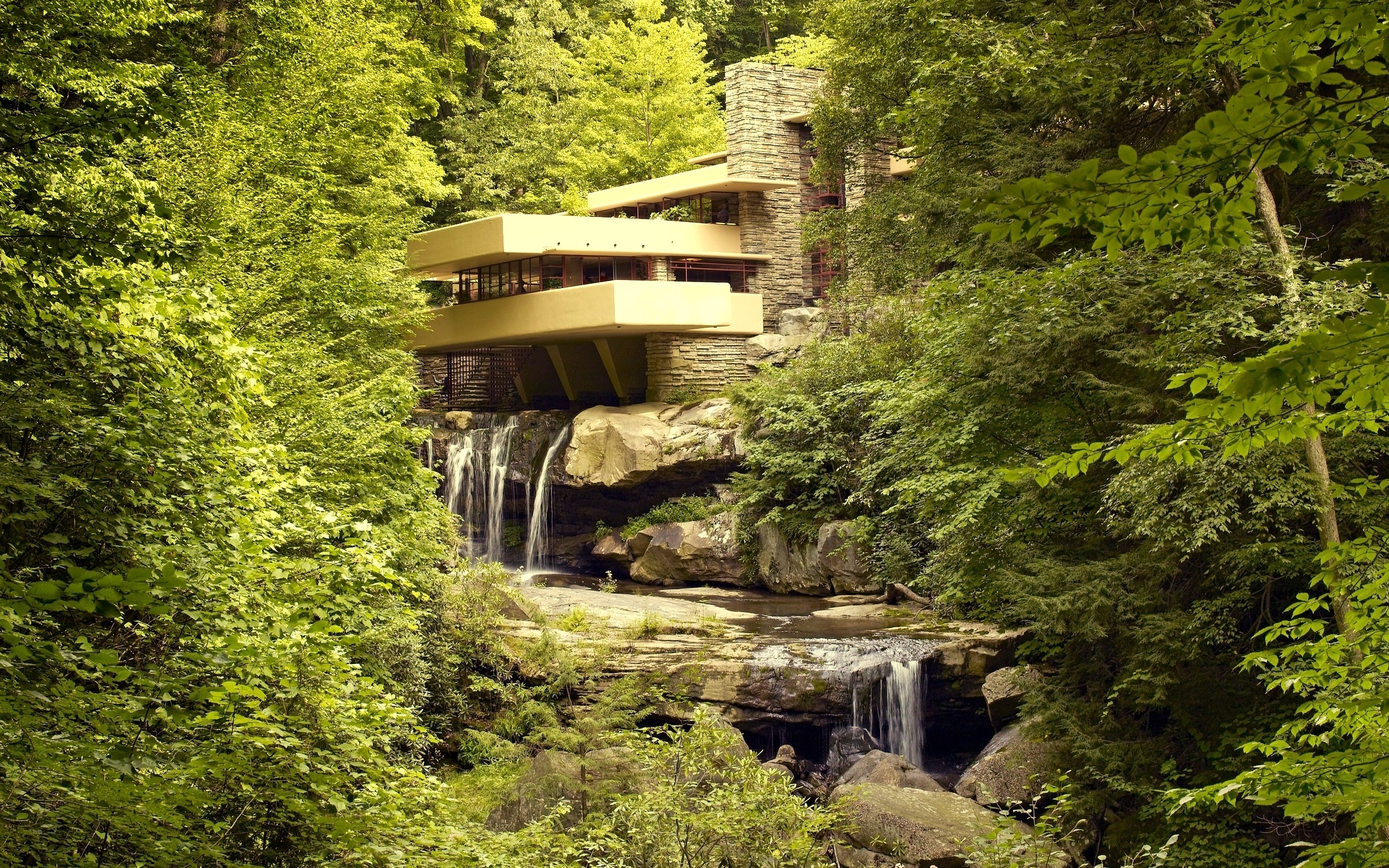 river, Architecture, Frank Lloyd Wright, Waterfall Wallpaper