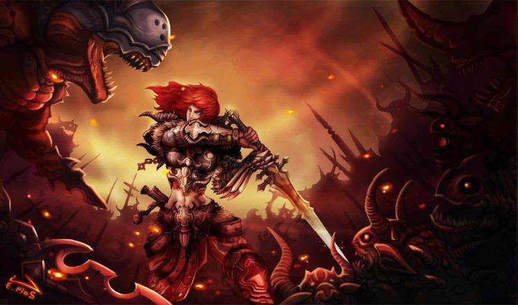 warrior, Sword, Digital Art, Fantasy Art, Demon HD Wallpaper Desktop Background
