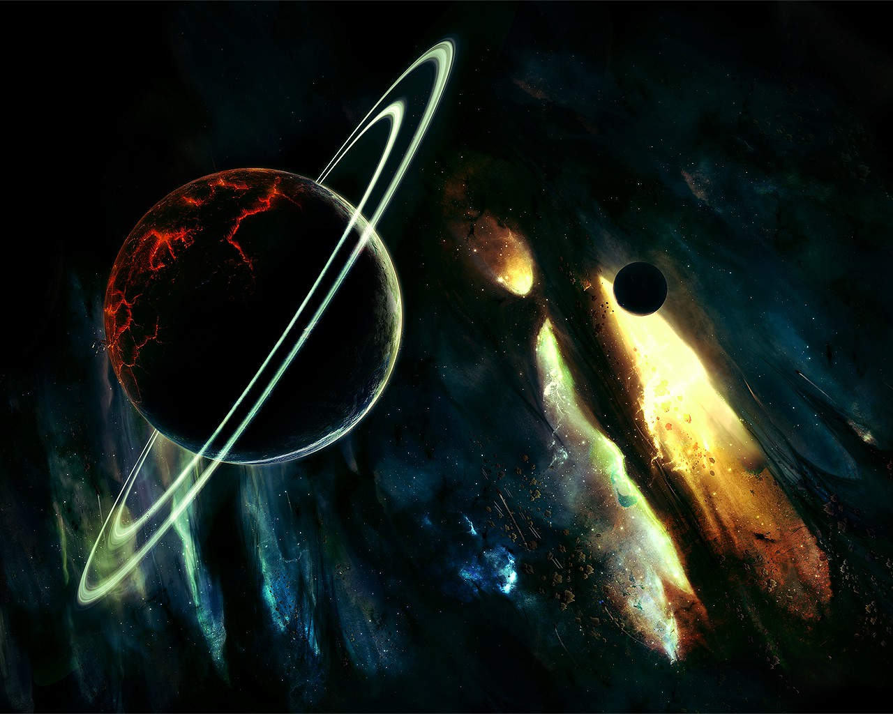 digital Art, Space, Planet, Planetary Rings Wallpaper
