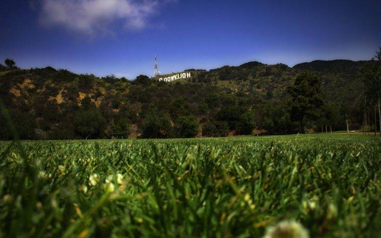 landscape, Worms Eye View, Grass, Hollywood, Signs, Hill, California HD Wallpaper Desktop Background