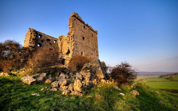 landscape, Castle, Ruin, Rock, Field HD Wallpaper Desktop Background