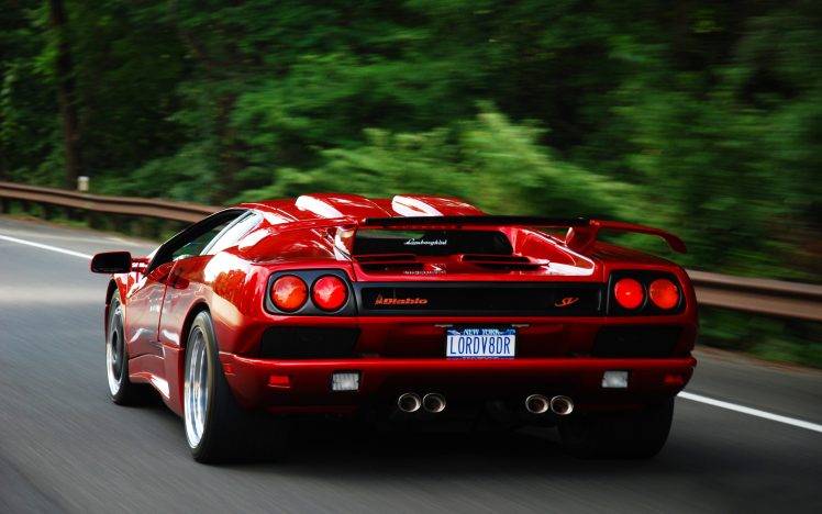 car, Lamborghini, Lamborghini Diablo Sv, Red Cars, Motion Blur HD Wallpaper Desktop Background