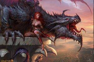 dragon, Sword, Women, Fantasy Art