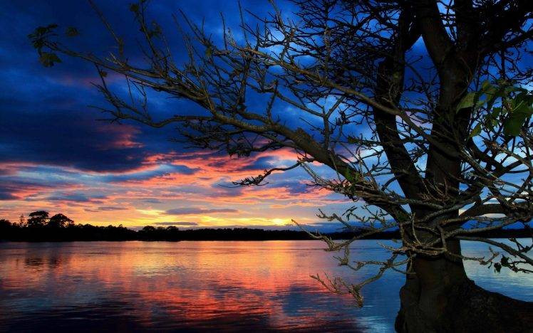 sunset, Trees, Lake HD Wallpaper Desktop Background
