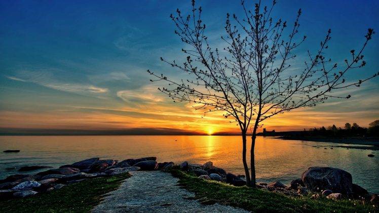 nature, Landscape, Sunset, HDR, Water, Trees, Lake HD Wallpaper Desktop Background