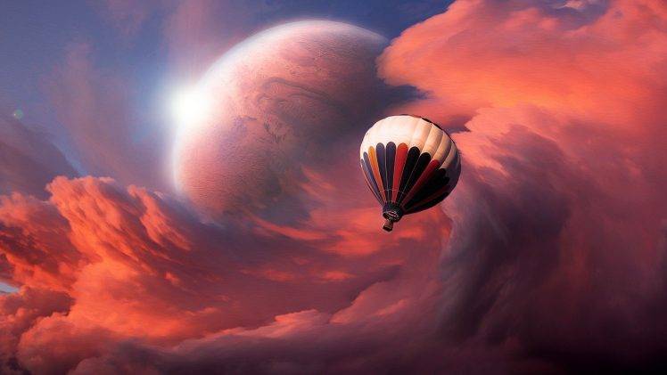 artwork, Fantasy Art, Hot Air Balloons, Clouds, Flying, Colorful, Planet HD Wallpaper Desktop Background