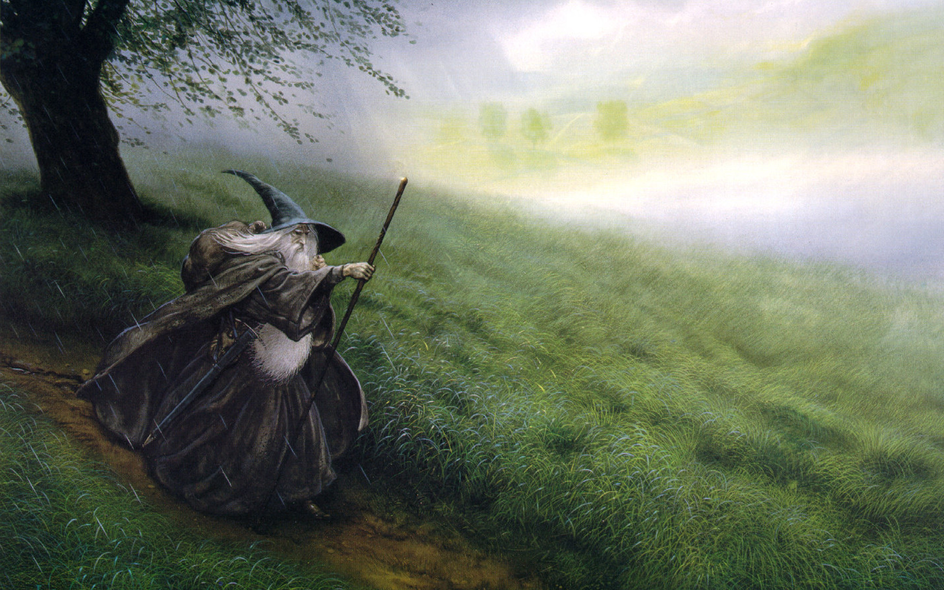 Gandalf, Wizard, The Lord Of The Rings, The Hobbit, Gray, Drawing, Fantasy Art Wallpaper