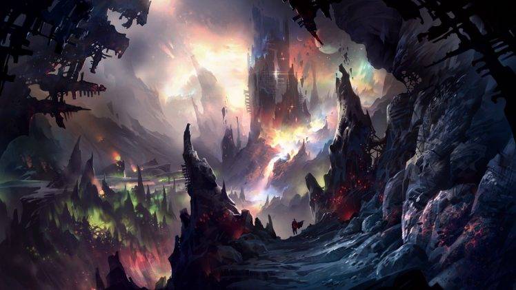 artwork, Fantasy Art, Mountain, Cave, Castle HD Wallpaper Desktop Background