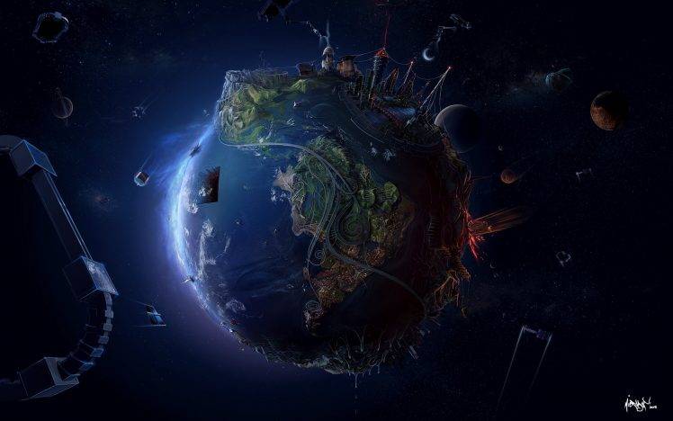anime, Space, Planet, David Fuhrer, Digital Art, Earth HD Wallpaper Desktop Background