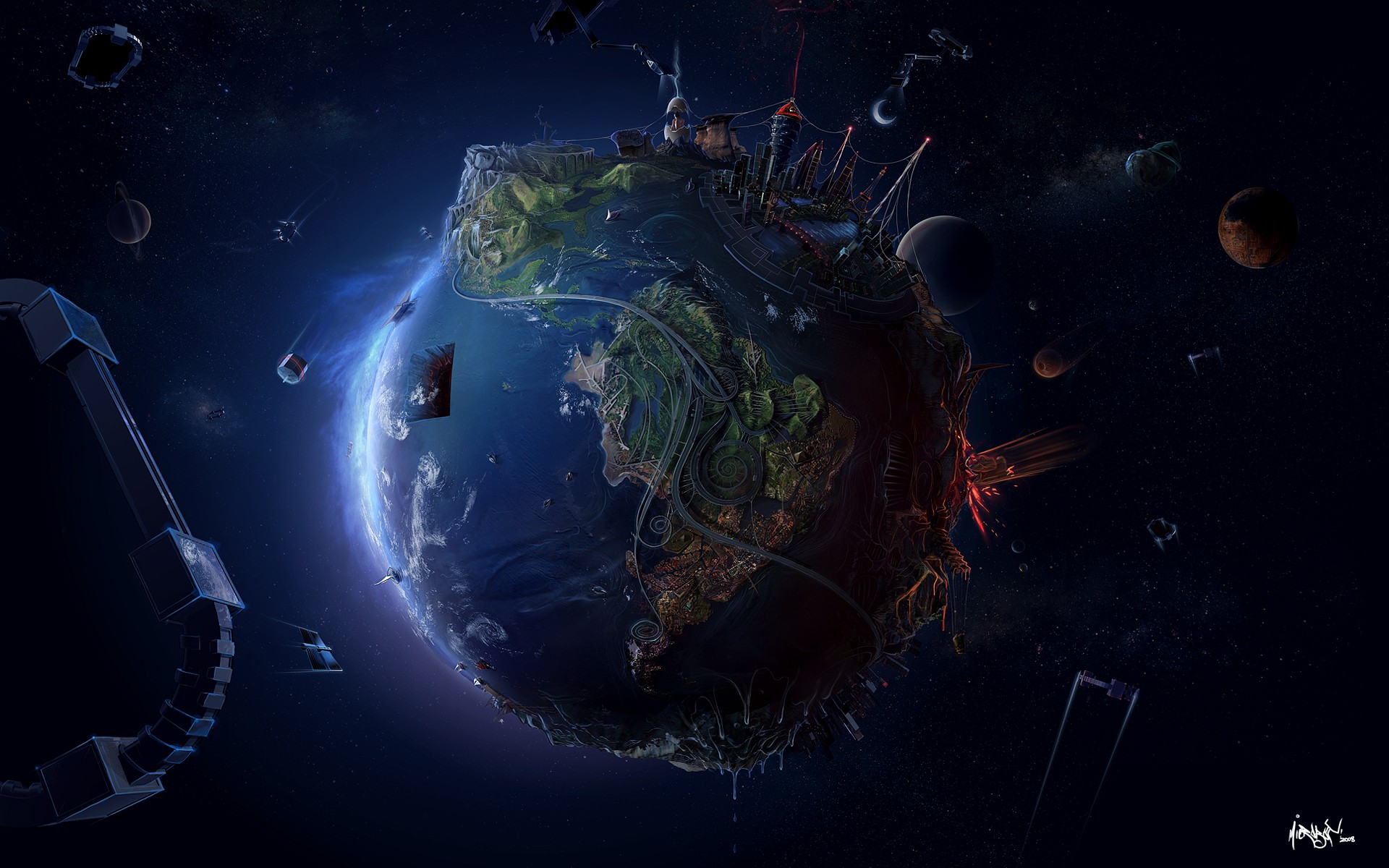 anime, Space, Planet, David Fuhrer, Digital Art, Earth Wallpaper
