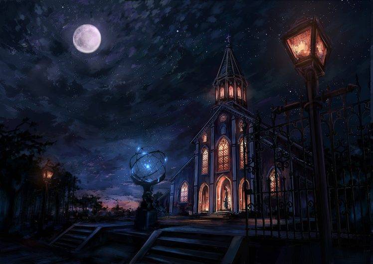 night, Cityscape, City, Moon, Fantasy Art, Church HD Wallpaper Desktop Background