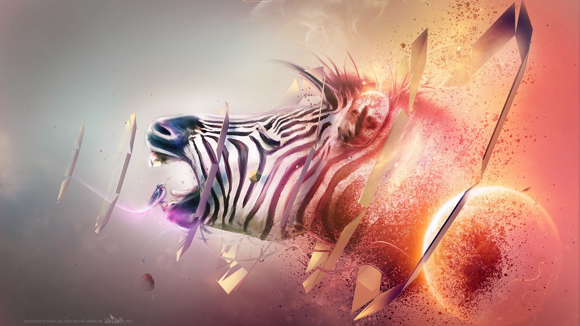 zebras, Shattered, Animals, Digital Art, Shapes, Adam Spizak Wallpaper