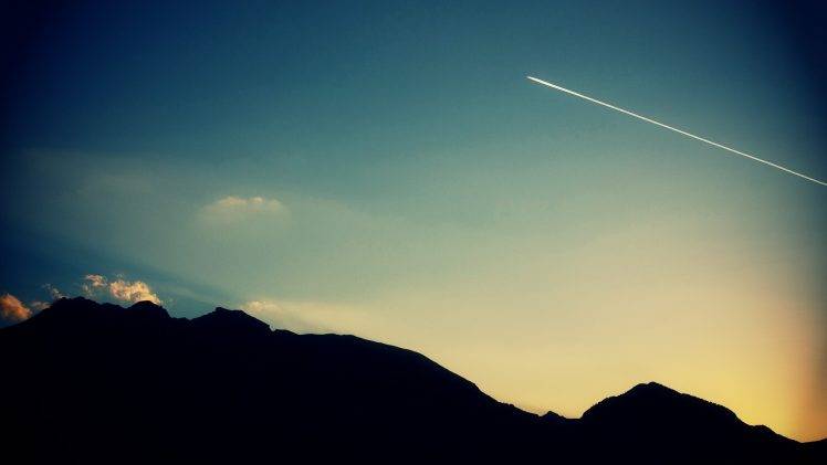 nature, Silhouette, Contrails, Mountain HD Wallpaper Desktop Background