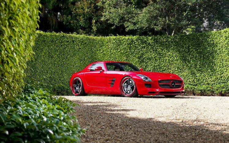 Mercedes Benz, Red Cars, Car, Hedges HD Wallpaper Desktop Background