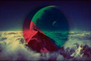 planet, Circle, Geometry, Colorful, Mountain, Space, Shapes, Polyscape, Vignette