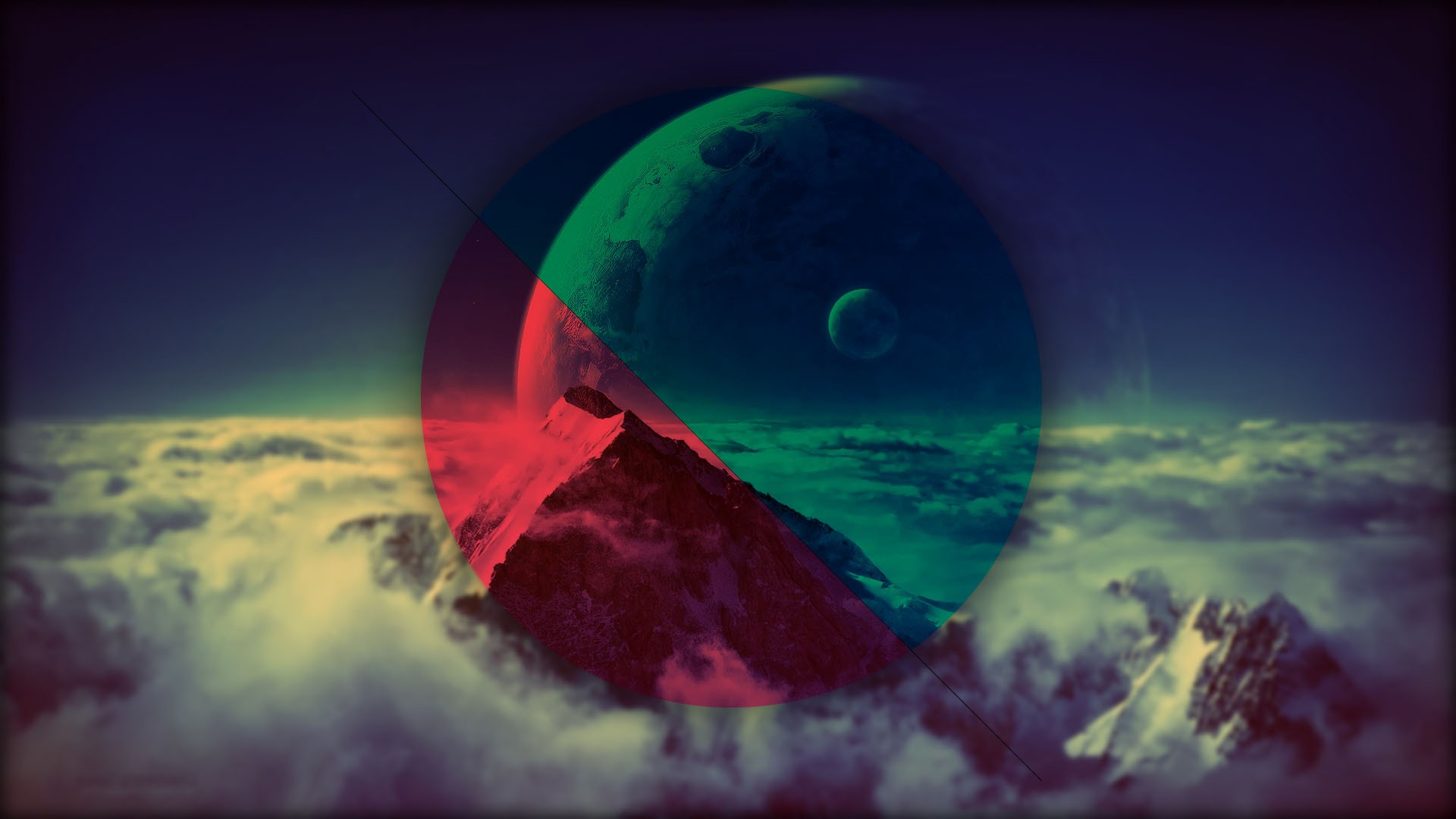planet, Circle, Geometry, Colorful, Mountain, Space, Shapes, Polyscape, Vignette Wallpaper