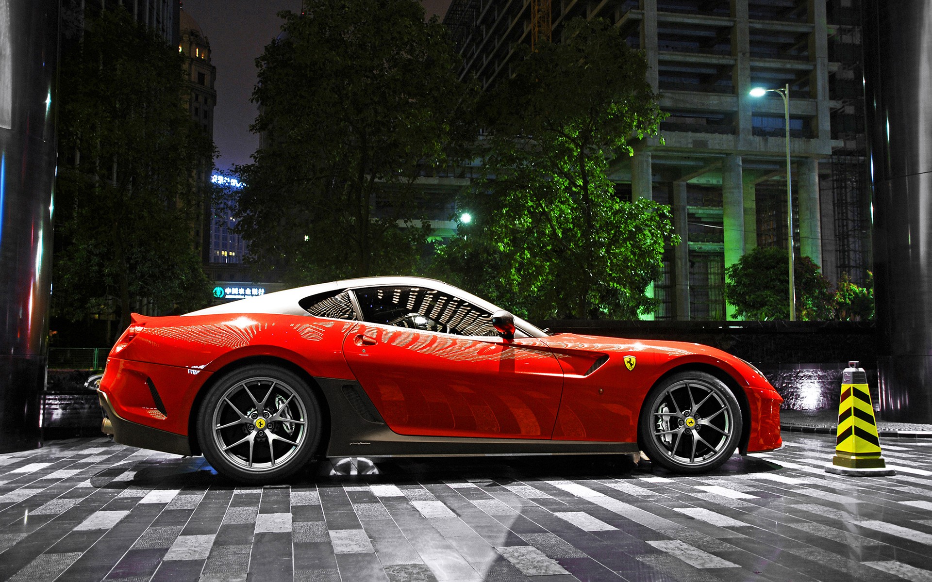 Ferrari, Ferrari 599 GTO, Ferrari 599, Car, Red Cars, Traffic Cone Wallpaper