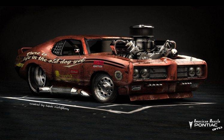 car, CGI, Pontiac, Pontiac GTO, Muscle Cars HD Wallpaper Desktop Background