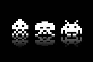 video Games, Space Invaders, Monochrome, Pixel Art