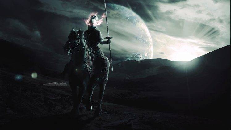 digital Art, Warrior, Planet, Horse, Fantasy Art HD Wallpaper Desktop Background