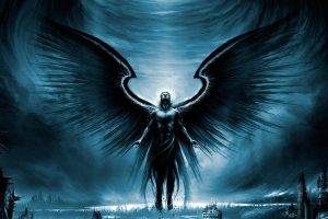 wings, Angel, Apocalyptic, Vitaly S Alexius, Digital Art, Blue