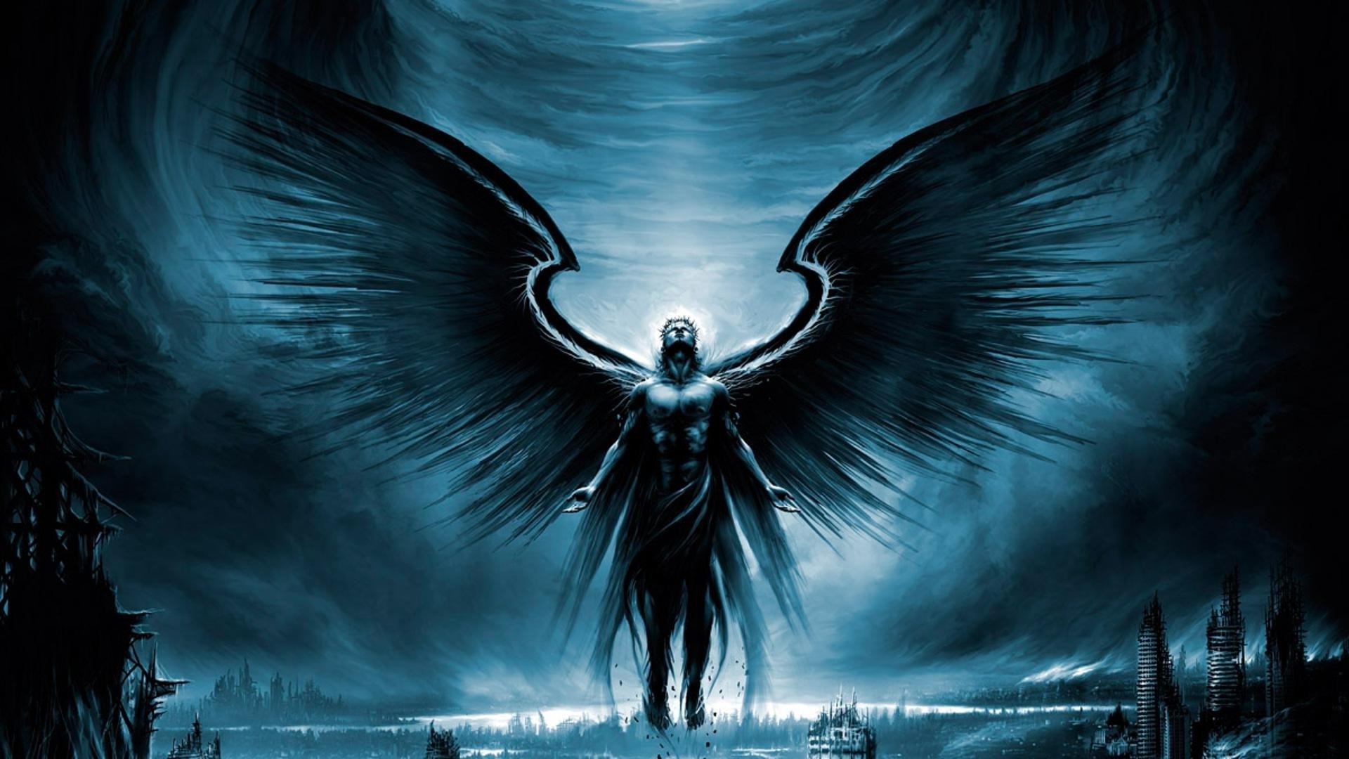 wings, Angel, Apocalyptic, Vitaly S Alexius, Digital Art, Blue Wallpaper