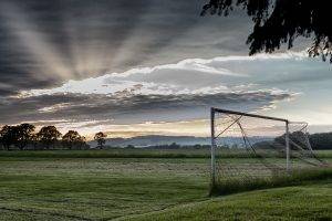 sunrise, Goal, Clouds, Soccer Pitches