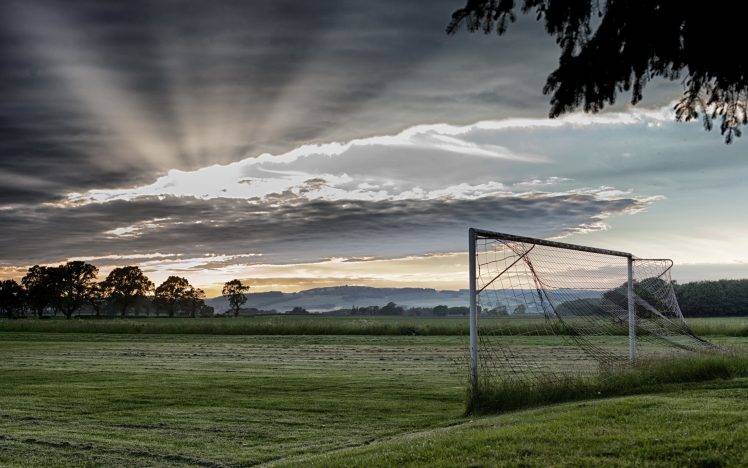 sunrise, Goal, Clouds, Soccer Pitches HD Wallpaper Desktop Background