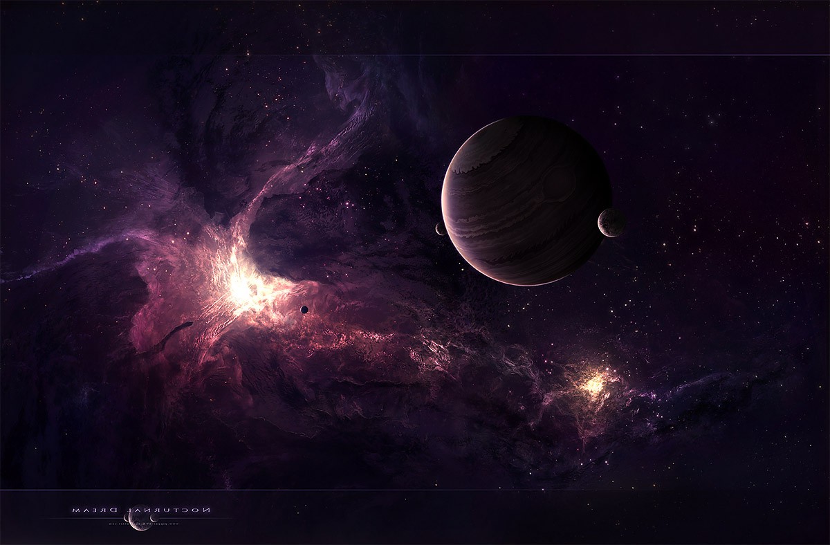 space, Planet, Moon, Nebula, Purple Wallpaper