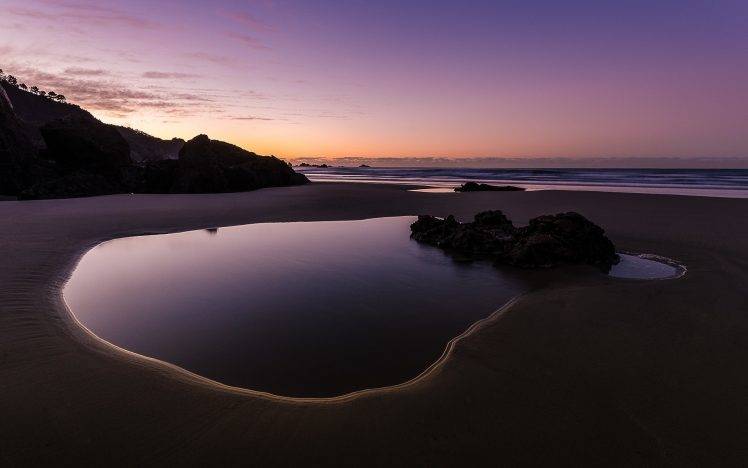 sunrise, Beach, Landscape, Rock, Water, Sand, Puddle HD Wallpaper Desktop Background