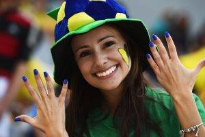 FIFA World Cup, women, smiling, painted nails, brunette, black eyes, face paint