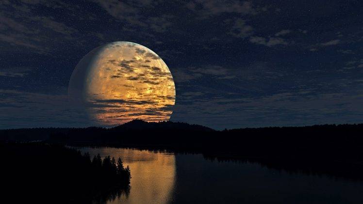 nature, Moon, River HD Wallpaper Desktop Background