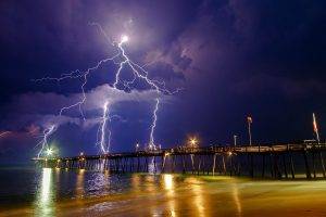 nature, Pier, Lightning