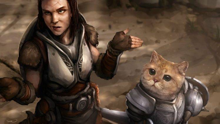 The Elder Scrolls V: Skyrim, Cat, Video Games, Lydia HD Wallpaper Desktop Background