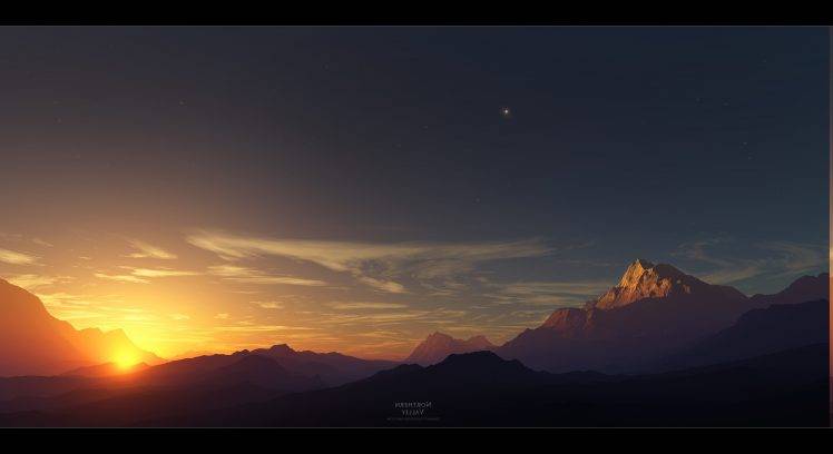 mountain, Nature, Stars, Sun HD Wallpaper Desktop Background
