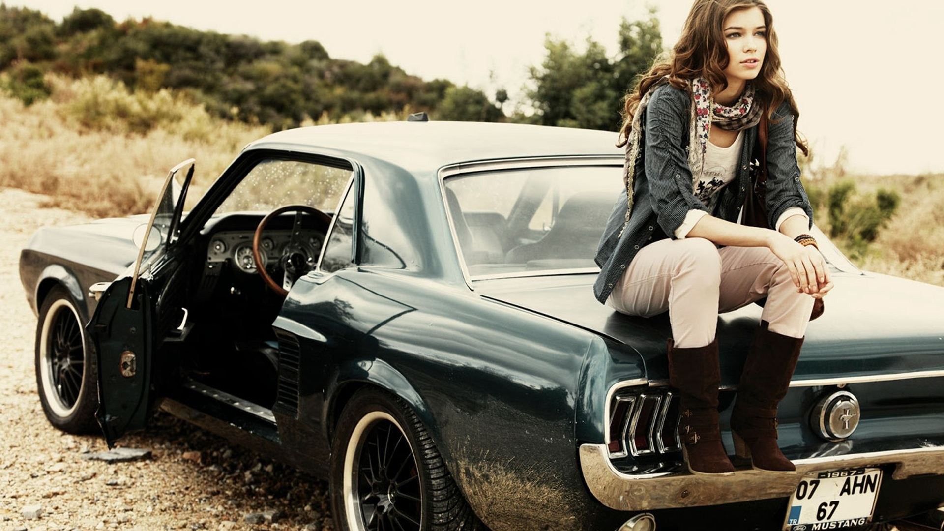 Ford Mustang, Car, Muscle Cars, Curly Hair, Brunette, Turkey, Women With Cars Wallpaper