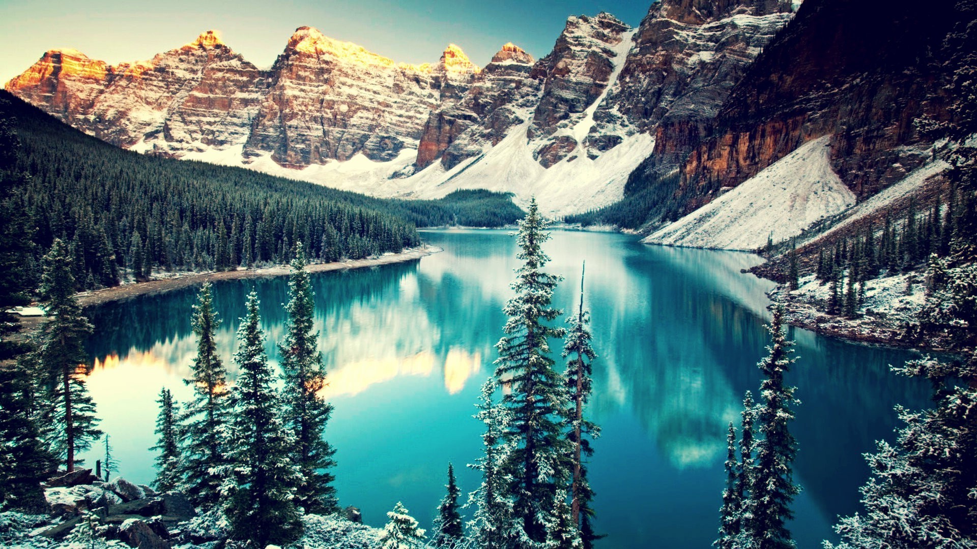 mountain, Trees, Snow, Water, Moraine Lake, Canada, Lake, Forest, Pine Trees, Banff National Park, Valley Wallpaper