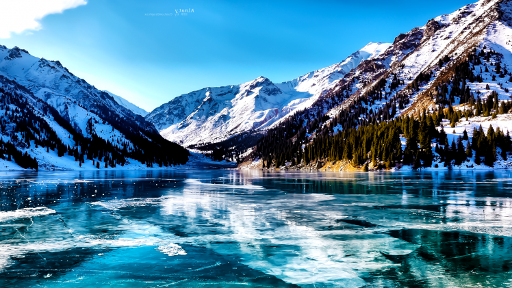 lake, Trees, Valley, Mountain, Snow, Ice HD Wallpaper Desktop Background