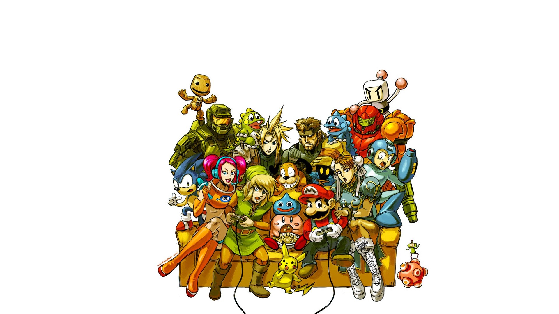 video Game Characters, Mega Man, Sonic The Hedgehog, Solid Snake, Master Chief, Cloud Strife, Bomberman Wallpaper