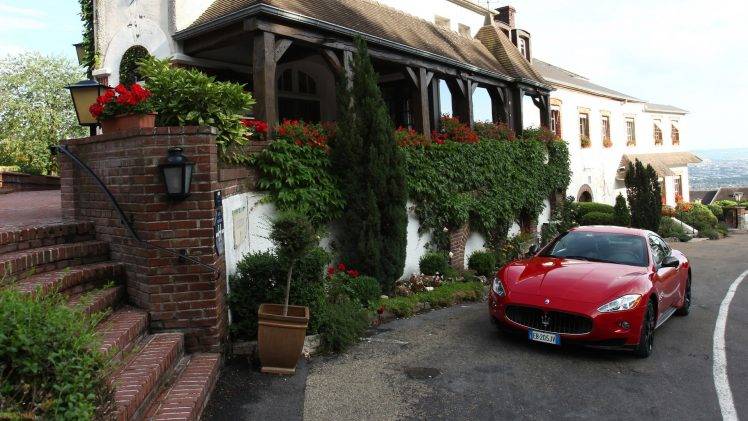 car, Maserati, Red Cars, Ivy, House, Stairs HD Wallpaper Desktop Background