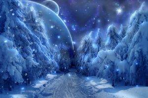 snow, Forest, Ice, Planet, Space, Path, Dirt Road
