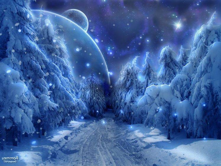 snow, Forest, Ice, Planet, Space, Path, Dirt Road HD Wallpaper Desktop Background